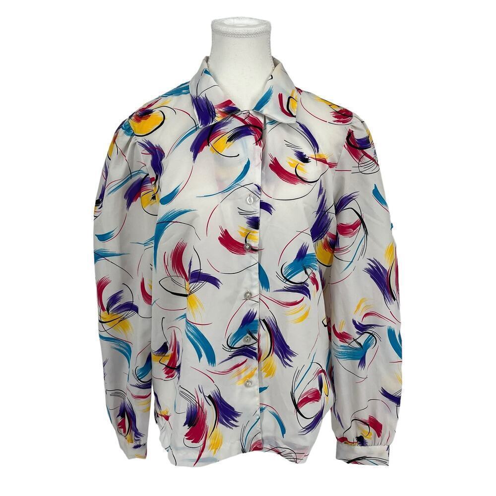 Vintage 90’s Rhoda Lee Blouse Button Down Paintbrush Pink Purple 16